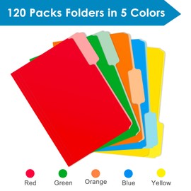 120-Pack Two Tone Color File Folders 8.5 x 11 Inch，1/3 Cut Tab File Folders Letter Size, Assorted Colors, Blue Red Green Yellow Orange Manila File Folders, School Business Office Folders for Document