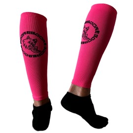 BOORE Manga de compresión de pantorrilla para entrenamiento de fitness, levantamiento de pesas, crossfit, calcetines sin pies, 15-20 mmhg (rosa, L/XL)