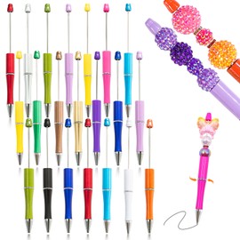 hesong 15 Pieces Beadable Pens - Beaded Pens Colourful Plastic Diy Black Ink Ballpoint Pens Bulk - Bead Pens Suitable For Teacher, Students, Office, School, Graduation Gift Supplies