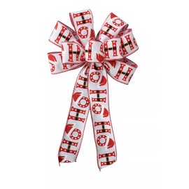 Dogwood Farm Market Christmas Santa Claus Ho Ho Ho Wired 10" Handmade Wreath Bow Holiday - Red White