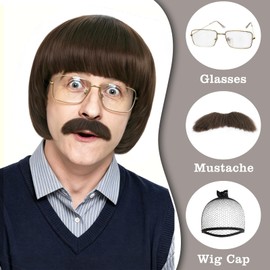 Dark Brown Bowl Cut Wig Short Mushroom Wigs for Men Cocoa Brown Hair