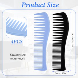 Mabor 4 Pcs Double-Sided Barber Combs, 7.17inch All-Purpose Hair Grooming Detangling Hair Comb Plastic for Men & Women Wide & Fine Tooth for Professional Hairstyling