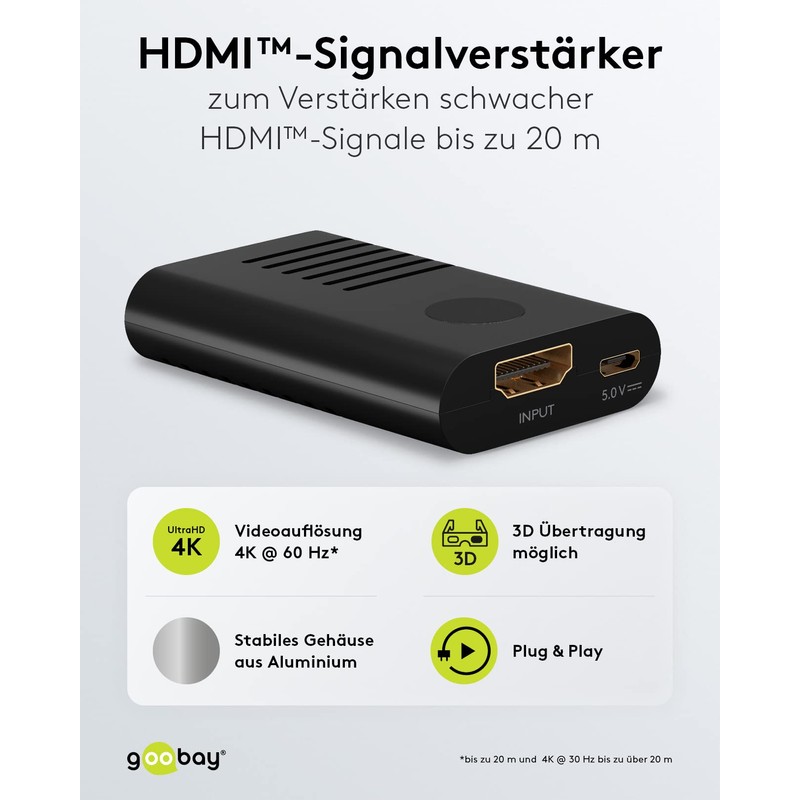 goobay 58492 HDMI Signal Amplifier / Repeater 4K @ 60Hz