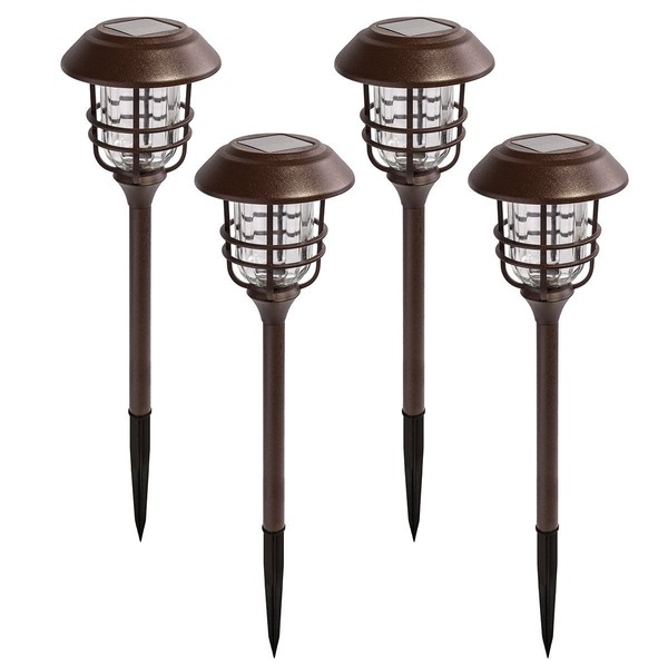 GIGALUMI Super Bright Solar Outdoor Lights 4 Pack, Waterproof Metal Automatic Path Lights with Glass Stainless Steel, Solar Yard Lights Decorative for Path, Garden, Lawn, Patio and Walkway