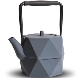 GUANGHEIRON Cast Iron Teapot, 35oz Tea Kettle Stovetop Safe with Infuser for Tea Coffee, Japanese Minimalist Diamond Pattern Tea Pot with Enameled Interior, 1000ml Grey