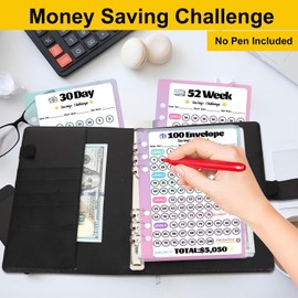 100 Envelopes Challenge Binder, Money Savings Challenges Book to Save $5,050 and $2,600 and $300, A5 Dinero Saving Planner Cash Budget Organizer, Black