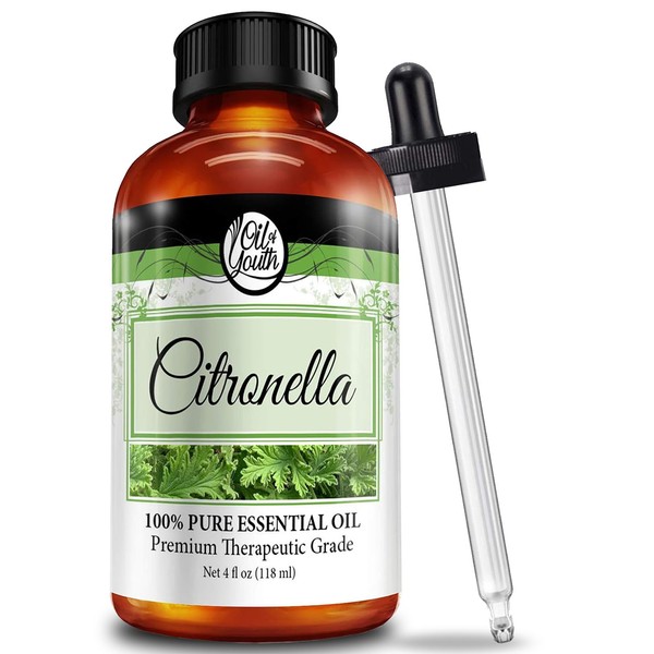 Oil of Youth Citronella Essential Oil - Therapeutic Grade for Aromatherapy, Diffuser, Candle, Mosquitoes, Bugs Away - Dropper - 4 fl oz