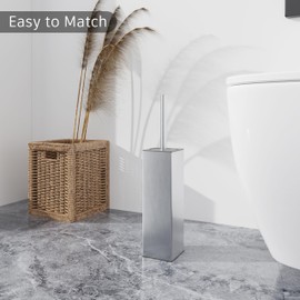 BVL Brushed Toilet Brush, Square Silicon Toilet Brush and Holder, Free Standing Toilet Brush Including 2 Quick Drying Brush Heads