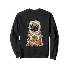 Funny Pug Spooky Mummy Costume Candy Trick-or-Treat Basket Sweatshirt