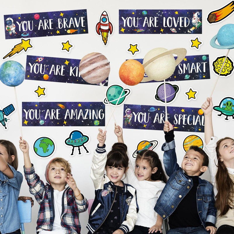 Whaline 30Pcs Space Posters Inspirational Quotes Planet Astronaut Rocket Meteor