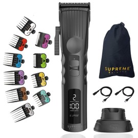 Supreme Trimmer 2Spee Hair Clipper (3.5 Hour Use) Removable Blades, 2 Speeds, Battery Display | Cordless Professional Barber - Easy Color Coded Guide Combs | STC922 Black