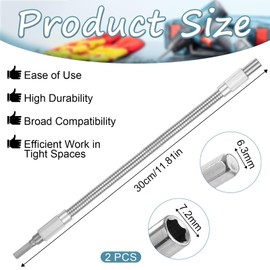 JIYIN Pack of 2 1/4 Flexible Extension for Drill, Long 300 mm Drill Extension Holder, Drill Extension Rod, Hex Shank Drill Extension for Electronic Drills