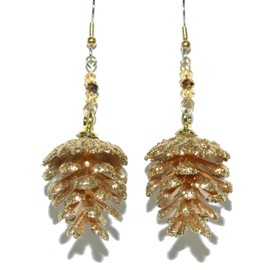 Beautiful Gold Glitter Pine Cone Christmas Dangle Earrings (H364)