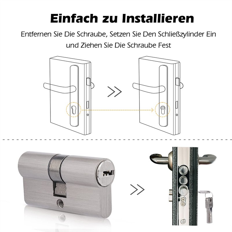 Brass Lock Cylinder 30/30 with 5 Brass Keys, Profile Double
