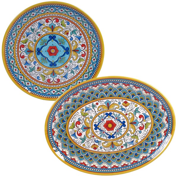 Certified International Portofino 2 Piece Melamine Platter Set, Multi Colored, Large