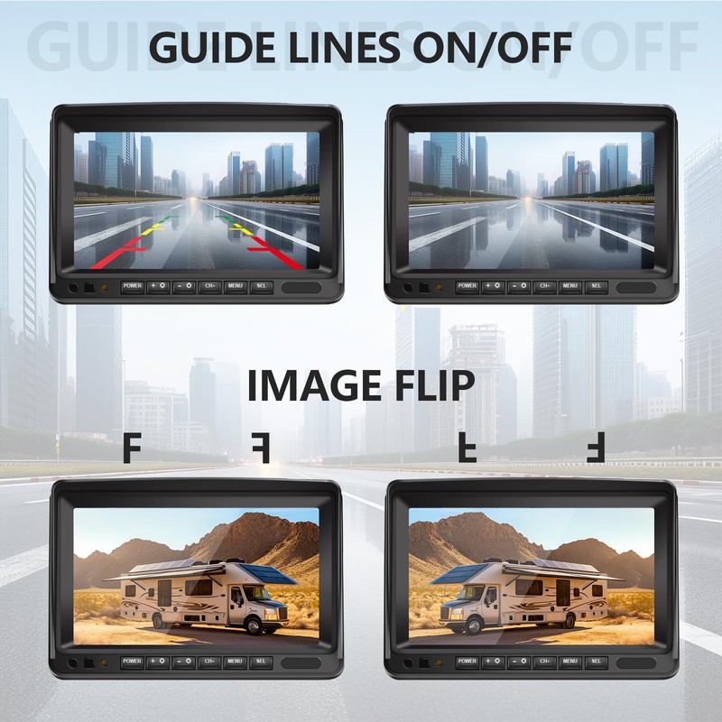 VEKOOTO Dual RV Backup Camera System 7-inch AHD 1080P Split