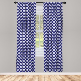 Lunarable Abstracto Cortina de Microfibra, Algodón Estilo Motivos Art, Window Treatments 2 Panel Set for Living Room Bedroom Decor, 56" x 84", Indigo Blanca