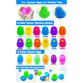 AMENON 24 Pack Easter Basket Stuffers Chick Duck LED Puffer Balls Easter Eggs Filled Light Up Squeeze Sensory Ball Stress Relief Fidget Toys for Kids Boys Girls Easter Egg Hunt Party Favor Gift