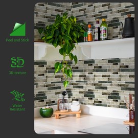 LONGKING Marble Peel and Stick Backsplash for Kitchen, 3D Adhesive Tile Backsplash for Kitchen, Bathroom, Wall Tile, 10 Sheets, 12" x 12"