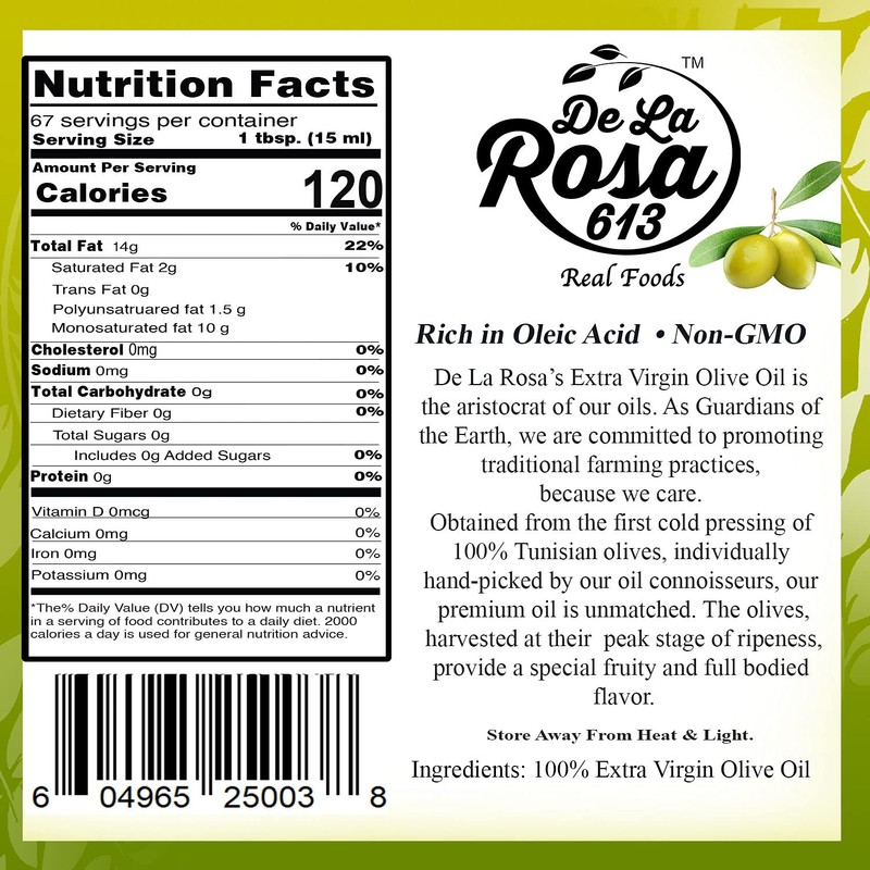 De La Rosa Extra Virgin olive Oil, First Cold Pressed,