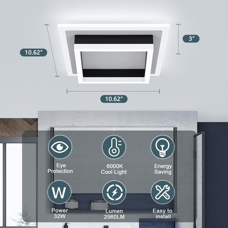 32W Modern LED Ceiling Light, Small Flush Mount Light Fixture,