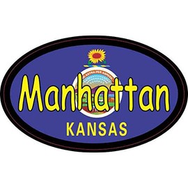 StickerTalk Oval Manhattan Kansas Flag Vinyl Sticker, 4 inches by 2.5 inches