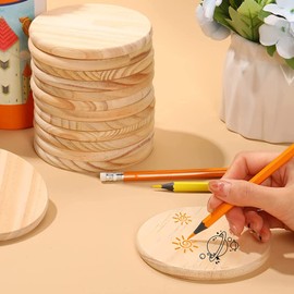 Pack of 10 Round Wooden Disc Coasters, Wooden Coasters, Empty Craft Mats, Unfinished Wooden Coasters, Round Wooden Discs for Decoration, Coasters, Crafts, Painting, DIY