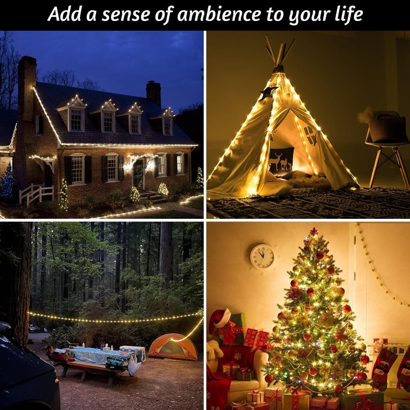 Nealie Camping String Lights, 32.8ft with 8 Modes, Waterproof, Grey