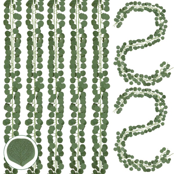 Sggvecsy 24Pcs Artificial Eucalyptus Garland Greenery Leaves Silk Vines Silver