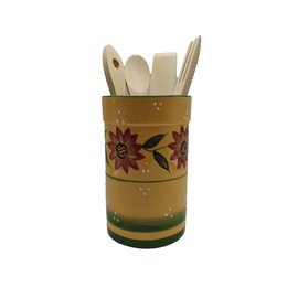 ACK Country Sunflower Hand Painted Ceramic Utensil Jar With Wooden Tool, Utensil Holder, Utensil Crock, Modern Kitchen Decor, Kitchen Storage for for Spoon, Ladle, Spatula and More