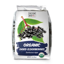 Dried Elderberries Organic 1 lb Bulk Bag - USDA Certified, Non-GMO Sambucus Nigra, Whole Dried Elderberry - Natural, No Added Sugar, No Preservatives (1 Pound (Pack of 1))