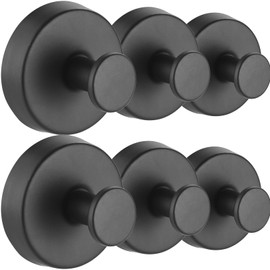byojia Suction Cup Hooks, Shower Hooks for Inside Shower, No-Drill Towel Hook Stainless Steel Waterproof Suction Hooks for Wreaths, Loofah, Towel, Coat, Bath Robe (Black, 6Pcs)