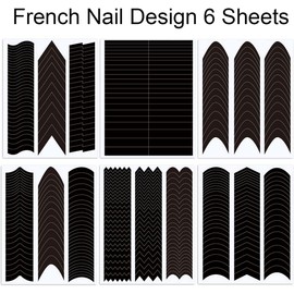 6 Sheets French Manicure Nail Art Stickers Strips Edge Auxiliary Nail Sticker,Self-Adhesive Nail Tips Wavy Line French Tip V-Shaped Stencils for DIY Decoration Stencil Tools