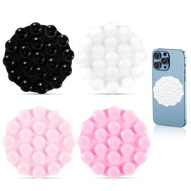 4er Set Handyhalterung mit Saugnapf - [Runde Anti-Rutsch Silikon Halterung] für alle Smartphones - Selbstklebend, Abnehmbar (7.5cm) - Ideal für Videoaufnahmen, Fitness, Küche & Spiegel (Rosa, weiß)