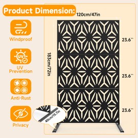 MTART Metal Privacy Screen 72" H x 47.2" Decorative Outdoor Privacy Screen Privacy Panel with Stand for Balcony Deck Patio Lawn Garden, Privacy Fence (Black-Star)