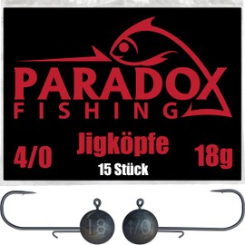 Paradox Fishing Set di 15 teste di jig da 18 g, 4/0 I, con testa di pesce, pesce persico e luccioperca