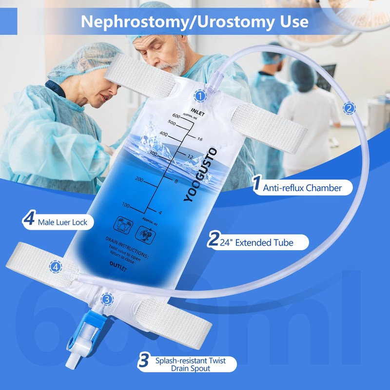 3-Pack Nephrostomy Urine Drainage Bags (600ml) – Transparent Leg Bag