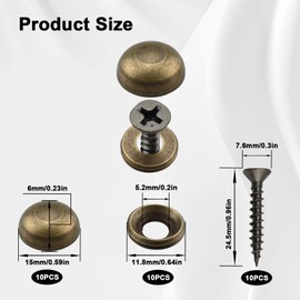 Aifeier ET 10Pcs Pure Brass Decorative Screws with Caps, Mirror Fixing Upholstery Cover Thumb Tacks Self-Tapping Screws for Wall Hangings Eyeglasses Wood Handcrafted Fasteners Hardware (15mm, Bronze)