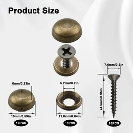 Aifeier ET 10Pcs Pure Brass Decorative Screws with Caps, Mirror Fixing Upholstery Cover Thumb Tacks Self-Tapping Screws for Wall Hangings Eyeglasses Wood Handcrafted Fasteners Hardware (15mm, Bronze)