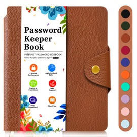 Password Book with Alphabetical Tabs, Small Internet Password Book for Webside Login, Address and Password Book with Seniors, Password Notebook for Organized, A to Z Notebook with Book Buckle, Brown