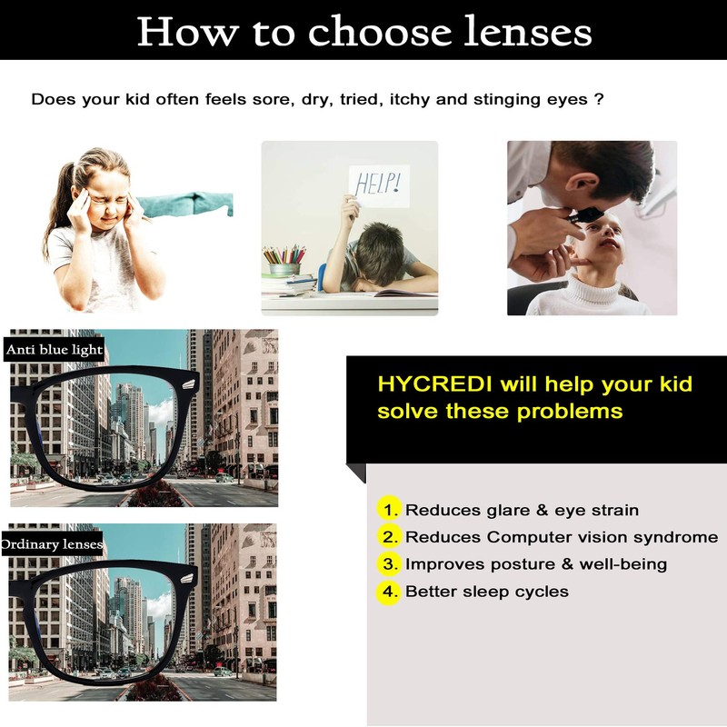 Hycredi Kids Blue Light Blocking Glasses，Anti Eyestrain & UV Protection,