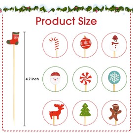 100PCS Christmas Cocktail Picks 4.7 Inch, Fancy Toothpicks for Appetizers Xmas Tree Snowman Santa Decorative Party Toothpicks Food Sandwich Picks Fruit Skewers for Christmas Party Supplies (Christmas)