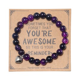 COLORFUL BLING Natural Stone Inspirational Bracelet Sometimes You Forget That You are Awesome Unique Birthday Christmas Healing Stress Relief Gift for for Women Men-Purple