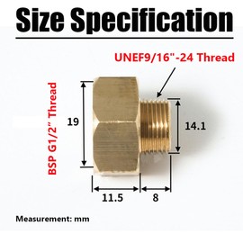 Brass Thread Pipe Adapter Fitting, EU G1/2" Female Thread to US 9/16-24 UNEF Male Thread Converter Connector for Kitchen Toilet Supply Hose (Copper, Type A)