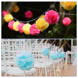 M METERXITY 5 Pack Tissue Pom Poms Flowers - Wedding Decoration, Durable & Beautiful, Apply to Birthday/Party/Wedding (8 Inches, Lime Green)