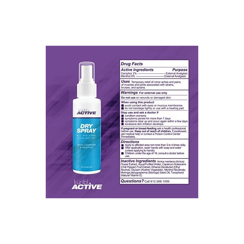 Kuribl Active Dry Spray - All Natural Pain Releif w/Camphor