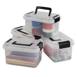 Cadineer 2L Mini Plastic Storage Boxes, Set of 4 Clear Storage Boxes with Lids