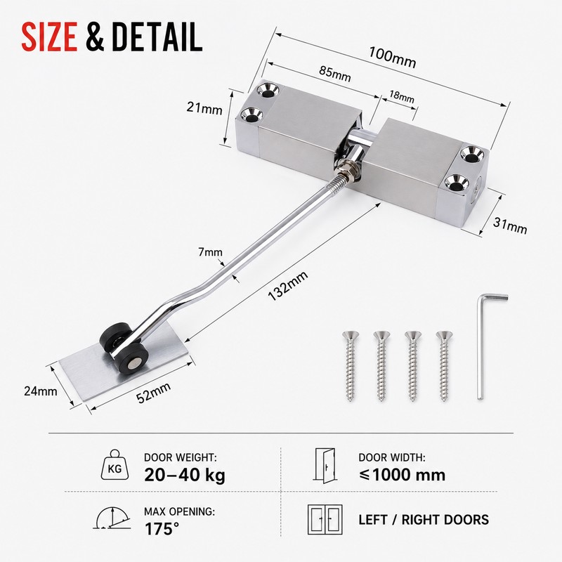 Adjustable Soft Close Door Closer, Stainless Steel Cabinet Damper Buffer
