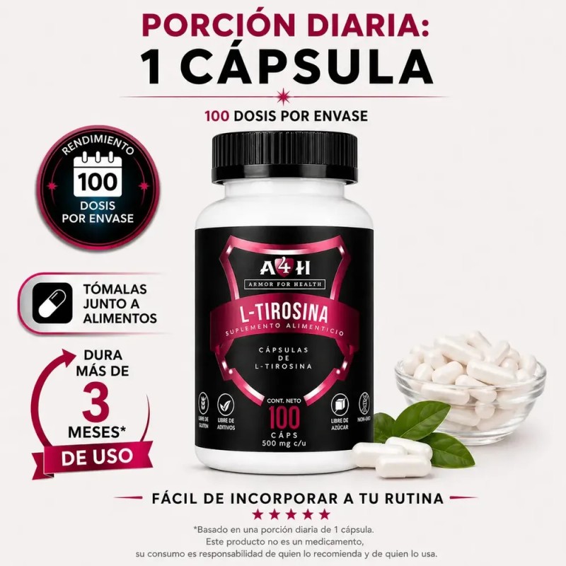 Tirosina A4h 100 Cápsulas De 500 Mg L-tyrosine Sabor Sin