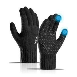 Caseeto Winter Gloves Men, Touch Screen Gloves Driving Gloves Men Knit - Non-slip Grip - Wool Lined Thermal Gloves for Driving Working Running